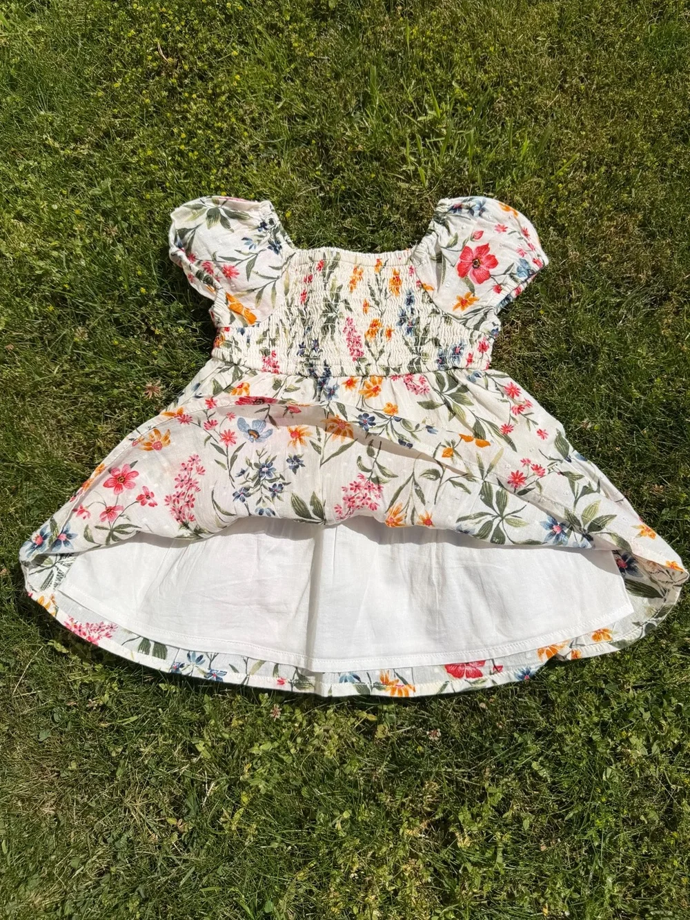 Old Navy Floral Babydoll Dress Swiss Dot Puff Sleeve 6-12 Months 100% Cotton